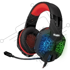 Игровые наушники с микрофоном SVEN AP-U988MV, черный-красный (USB, LED, 7.1)