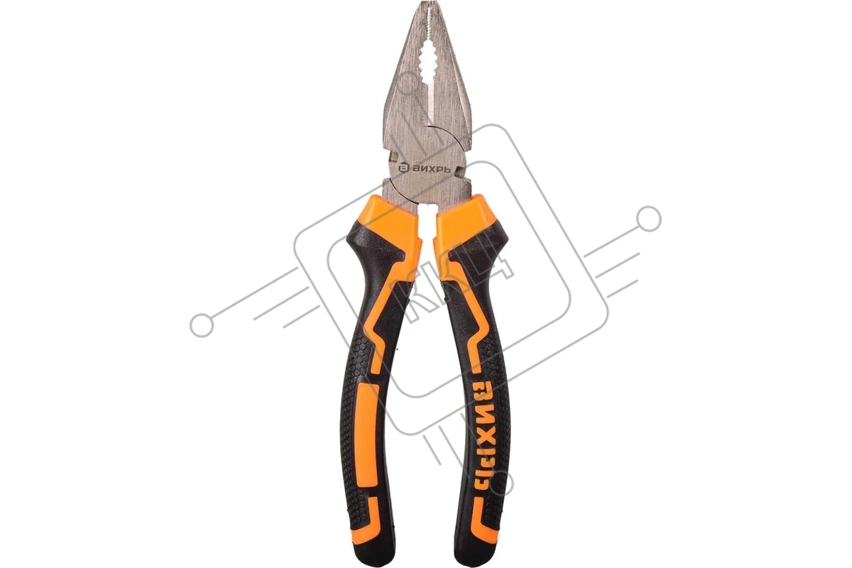 Плоскогубцы ВИХРЬ 180 мм., никелированные, двухкомпонентные рукоятки