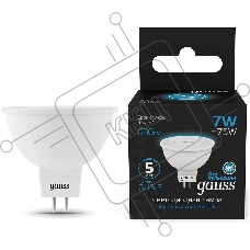 Лампа светодиодная Gauss 101505307 7Вт цок.:GU5.3 рефлек. 150B св.свеч.бел.хол. MR16 (упак.:10шт)