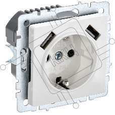 Розетка 1-местная IEK BRITE РЮш10-1-БрБ (BR-R14-16-U21-D21-K01) 16А, с USB A+A 2.1А, с заземлением с защитными шторками, белый