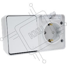 Блок открытого монтажа AtlasDesign PROFI IP54: розетка с заземлением со шторками 16А, выключатель 1-клав.10А, серый