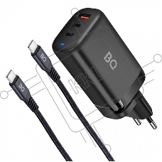 Зарядное устройство BQ Charger 65W3A01 (3 ports 2*Type-C + USB, 65W with 2m Type-C cable) черный