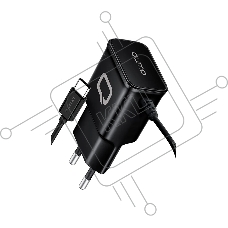 Сетевое зарядное устройство Qumo Energy (Charger 0025) 2.1A, встроенный кабель TYPE-C, черный