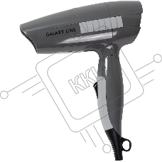 Фен для волос Galaxy Line GL 4337, серый, 1200 Вт, 2 скорости потока воздуха, складная ручка, подвесная петля, длина шнура питания 170 см