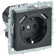 Розетка 1-местная IEK BRITE РЮш10-1-БрЧ (BR-R14-16-U21-D21-K02) 16А, с USB A+A 2.1А, с заземлением с защитными шторками, черный