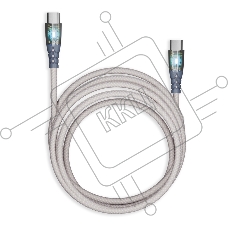 Кабель Smartbuy для зарядки и передачи данных, прозрачные наконечники TYPE C - TYPE C, 3А, нейл., серый, 1 м, IK-3112FCTRANSP-GRAY