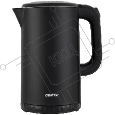 Чайник электрический Centek CT-0020 черный металл 1.7л, 2200W, бесшовная колба, двойные стенки