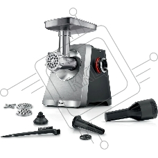 Мясорубка электрическая Bosch Series 8 MFWS820M черный, 2500 Вт, 4.5 кг/мин, реверс, защита от перегрузки, металлический лоток, насадки - 5