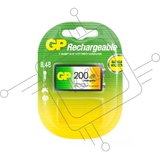 Батарейка аккумуляторная GP, Крона (20R8H, 6F22), Ni-Mh, 200 mAh, 1 шт., в блистере, 20R8H-2CRU1