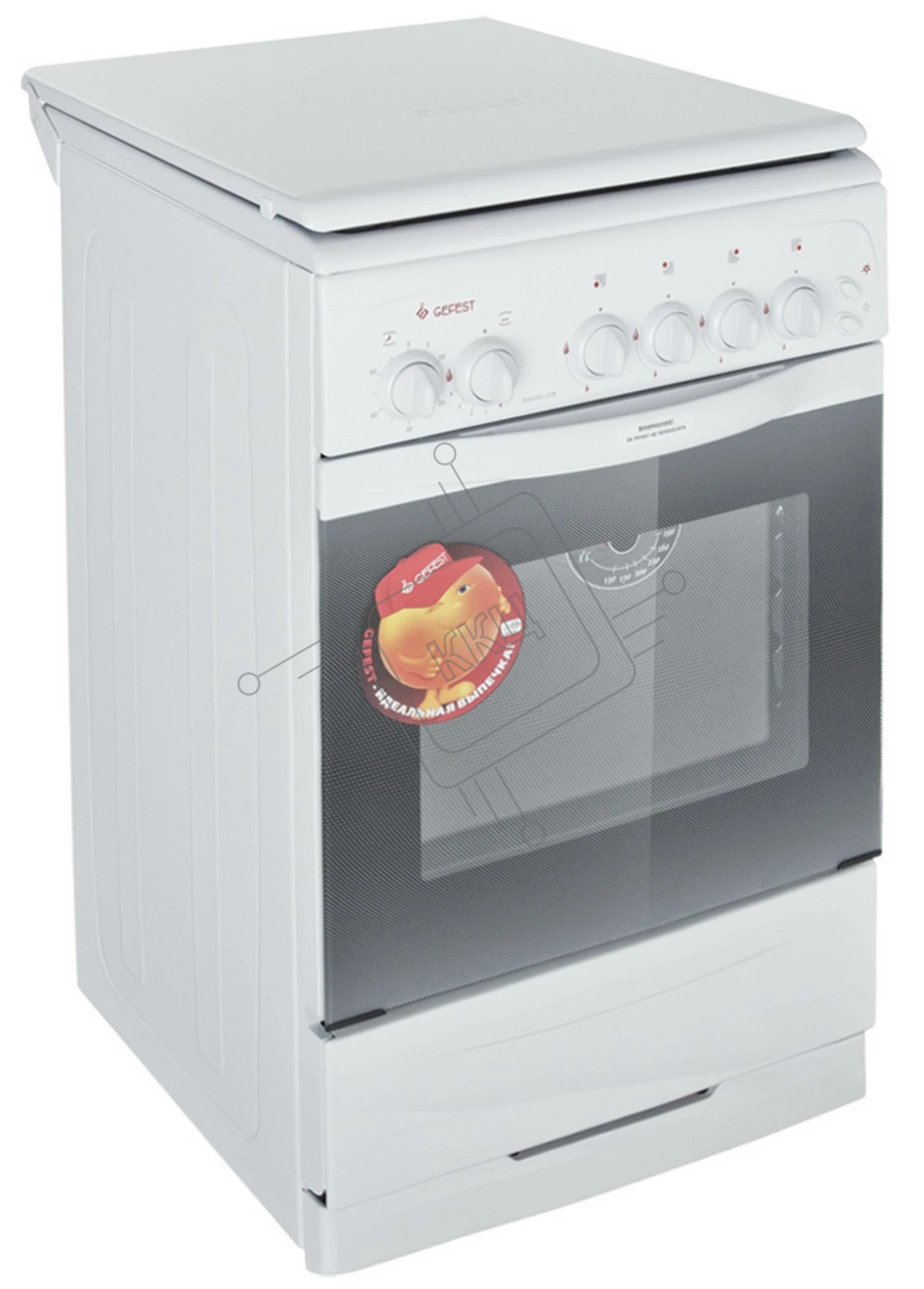 Плита газовая Gefest ПГ 3200-05 белый, конфорок 4 шт, духовка 42 л, 50 см x 85 см x 57 см