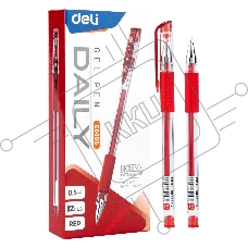 Ручка гелев. Deli Daily E6600SRed прозрачный d=0.5мм красн. черн. резин. манжета