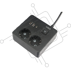 Бытовой удлинитель PowerCube, 2р с/з вык.,3USB, 3500 Вт, 16А, 1.9 м, 3*1,0 (черный) квадрат PC-1B-2M
