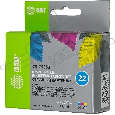 Картридж струйный Cactus CS-C9352 №22 трехцветный ( 11.4 мл) для HP DJ 3920/3940/D1360/D1460/D1470/D1560/D2330/D2360/D2430/D2460/F370/F375/F380/F2180/F2187/F2224/F2280/F2290/F4140/F4172/F4180/F4190