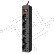 Фильтр Sven SF-05E 3,0 м (5 розеток с защитными шторками) черный, цветная коробка