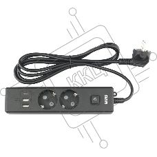Бытовой удлинитель PowerCube, 2р с/з вык.,3USB, 3500 Вт, 16А, 1.9 м, 3*1,0 (черный) PC-5B-2M