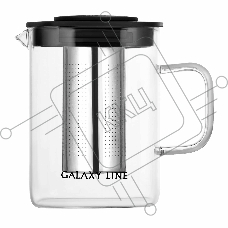 Чайник заварочный Galaxy LINE GL 9359, черный, 1000 мл, фильтр из нержавеющей стали 18/10, колба из боросиликатного стекла, носик антикапля, подходит для любых плит, кроме индукционных, выдерживает температуру от -40 до 150 C°, крышка с силиконовыми встав