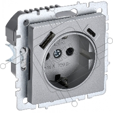 Розетка 1-местная IEK BRITE РЮш11-1-БрА (BR-R14-16-U22-018-K47) с заземлением, с защитными шторками, 16А, с USB A+C 18 Вт, алюминий
