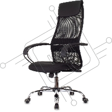 Кресло руководителя Бюрократ CH-607BS черный, сетка/ткань, крестов. металл хром