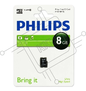Флеш карта microSD 8GB PHILIPS microSDHC Class 10