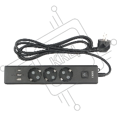Бытовой удлинитель PowerCube, 3р с/з вык.,3USB, 3500 Вт, 16А, 1.9 м, 3*1,0 (черный) PC-6B-2M