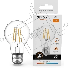 Лампа филам. Gauss Filament 7Вт цок.:E27 груша св.свеч.бел.теп. (упак.:10шт) (22217)