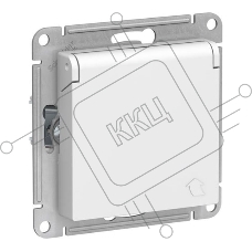 Механизм розетки 1-м СП AtlasDesign 16А IP20 с заземл. защ. шторки с крышкой белый