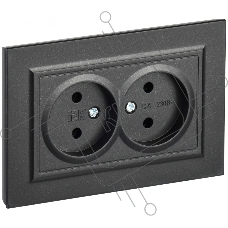 Розетка 2-местная IEK BRITE РС12-2-БрЧ (BR-R20-10-K02-F) 10А, в сборе, без заземления без защитных шторок, чёрный