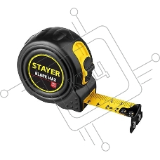 Рулетка STAYER BlackMax 10м / 25мм  в ударостойком полностью обрезиненном корпусе  и двумя фиксаторами