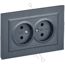 Розетка 2-местная IEK BRITE РС12-2-БрМ (BR-R20-10-K35-F) 10А в сборе, без заземления, без защитных шторок, маренго