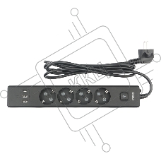 Бытовой удлинитель PowerCube, 4р с/з вык.,3USB, 3500 Вт, 16А, 1.9 м, 3*1,0 (черный) PC-7B-2M