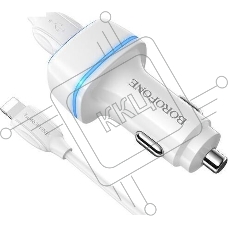 Автомобильное зарядное устройство Borofone Max BZ14, 2xUSB, 2.4А, 12 Вт, кабель Lightning 8-pin, белый (6931474735935)