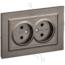 Розетка 2-местная IEK BRITE РС12-2-БрТБ (BR-R20-10-K45-F) 10А в сборе, без заземления, без защитных шторок, темная бронза