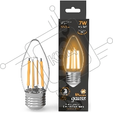 Лампа филам. Gauss Filament 7Вт цок.:E27 свеча св.свеч.бел.теп. (упак.:10шт) (103802107)