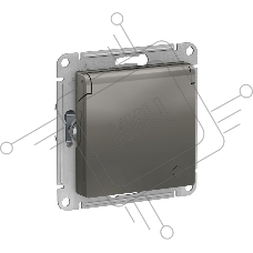 Механизм розетки 1-м СП AtlasDesign 16А IP20 с заземл. защ. шторки с крышкой сталь SchE ATN000946