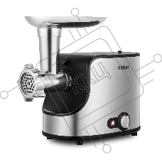 Мясорубка электрическая Kitfort КТ-2133 сталь/черный, 1360 Вт, 1.6 кг/мин, реверс, защита от перегрузки, насадки - 5