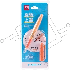 Ручка перьевая Deli Pupal (SF321ORANGE) оранжевый EF син. черн. блистер резин. манжета стираемая
