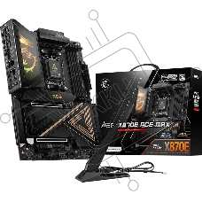 Материнская плата MSI MEG X870E ACE MAX, AM5, AMD X870E, 4xDDR5 (до 256 ГБ), 4xSATA, 5xM.2 (2xPCIe 5.0, 3xPCIe 4.0), 2xPCIe 5.0 x16, 1xPCIe x4, 1xHDMI, 1x5Gb LAN, 1x10Gb LAN, Wi-Fi 7, Bluetooth 5.4, 2xUSB-C 40Gbps (USB4), 2xUSB-C 20Gbps, 2xUSB-A 10Gbps, 7xUSB-A 5Gbps, 3x3.5 мм + S/PDIF оптический, 7.1, чёрный, с подсветкой, ATX
