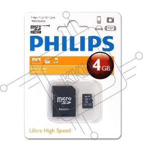 Флеш карта microSD 4GB PHILIPS microSDHC Class 10 (SD адаптер)