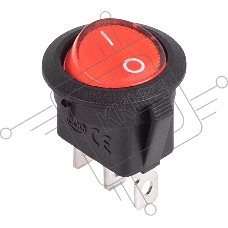 Выключатель клавишный круглый 12V 20А (3с) ON-OFF красный  с подсветкой  Rexant