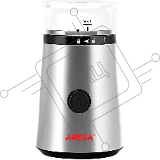 Кофемолка ARESA AR-3605 220-240В 50Гц 300Вт Вместимость контейнера для зерен 65 г. Корпус из металла, прозрачная крышка Импульсный режим работы Нож из нержавеющий стали Защита от случайного включения Возможность помола специй, орехов и сухофруктов