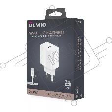 Сетевое зарядное устройство OLMIO Type-C 20W PD 3A PPS, + кабель Type-C 1.2м, белое