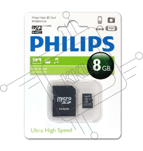 Флеш карта microSD 8GB PHILIPS microSDHC Class 10 (SD адаптер)
