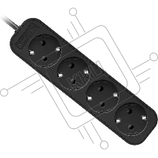 Удлинитель Defender M418 чёрный, 1.8 м, EURO, 4 розетки, 2200 Вт