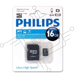 Флеш карта microSD 16GB PHILIPS microSDHC Class 10 (SD адаптер)