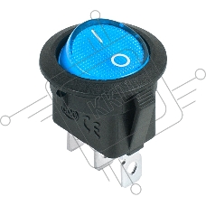Выключатель клавишный круглый 12V 20А (3с) ON-OFF синий  с подсветкой  Rexant
