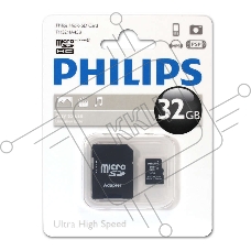 Флеш карта microSD 32GB PHILIPS microSDHC Class 10 (SD адаптер)