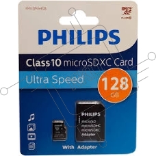 Флеш карта microSD 128GB PHILIPS microSDHC Class 10 (SD адаптер)