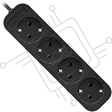 Удлинитель Defender M430 чёрный, 3 м, EURO, 4 розетки, 2200 Вт