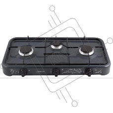 Плита настольная газовая Homestar HS-1203 чёрный, 8.9 кВт, газ, конфорки - 3, эмаль, поворотные переключатели