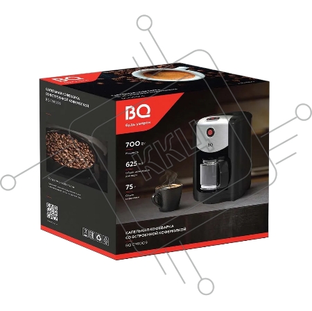 Капельная кофеварка со встроенной кофемолкой BQ CM1009 Black-Steel, Мощность 700 Вт, Объем 625 мл, 70 г объем кофемолки, Функция автоподогрева, Встроенная кофемолка. Измельчает зерна непосредственно перед завариванием для раскрытия аромата кофе, Защита от